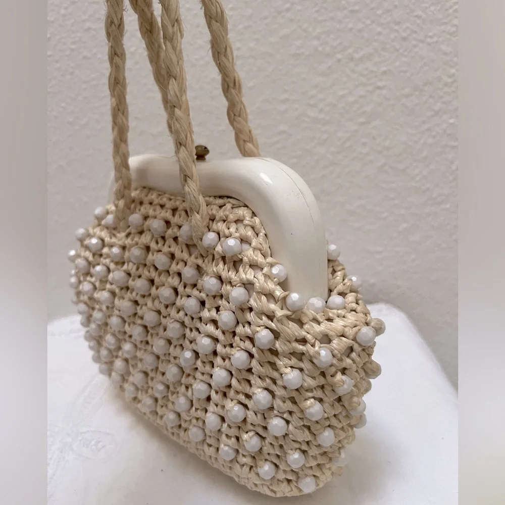 Vintage Raffia and Beads Handle Bag - Picture 11 of 12